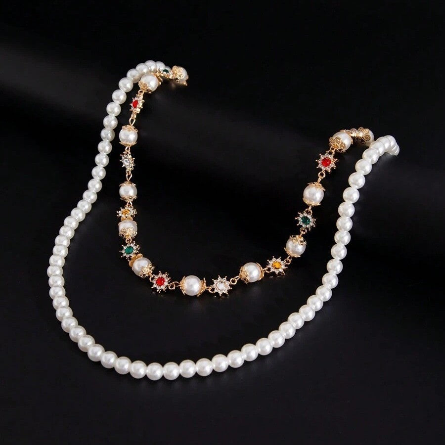 Hüftkette 2-fach Perlen und Blüten