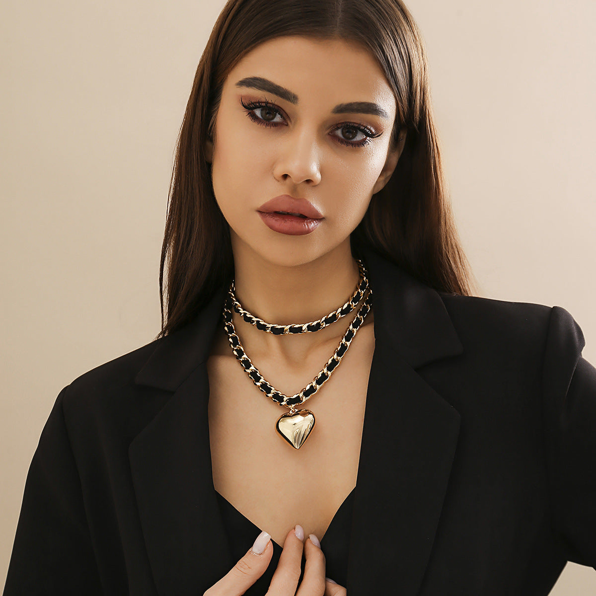 Statement Doppel-Kette Herz