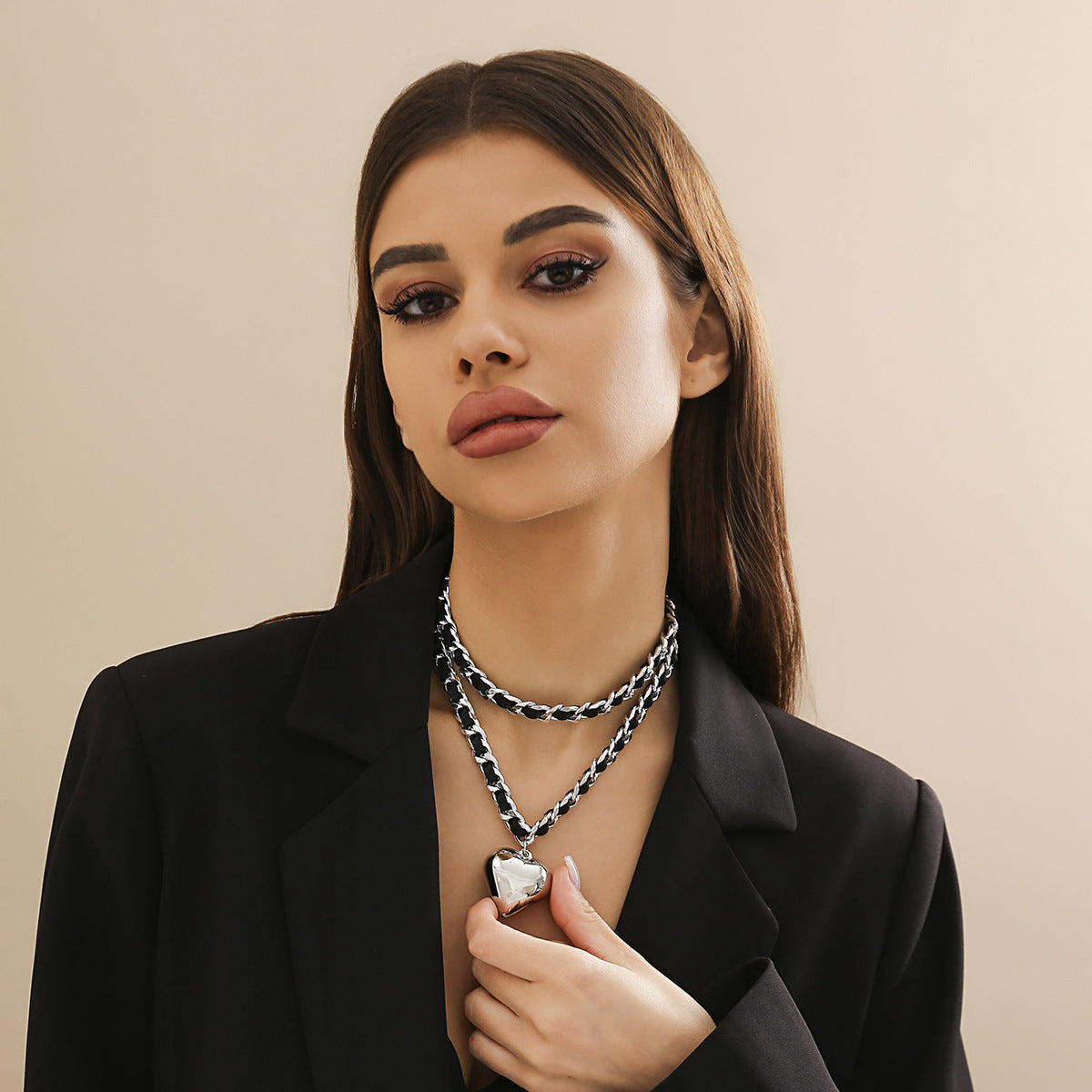 Statement Doppel-Kette Herz